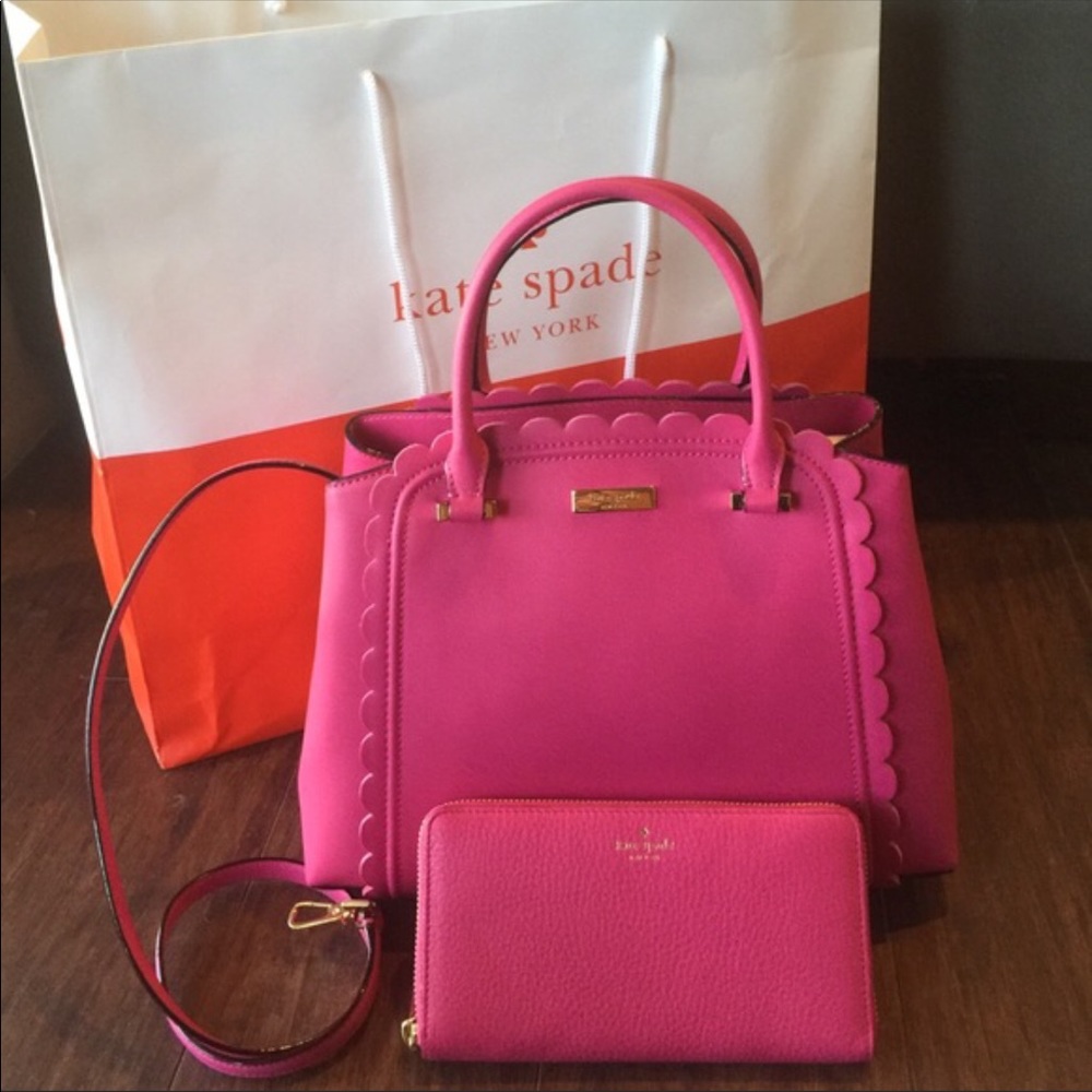 Kate Spade raspberry scalloped bag and wallet